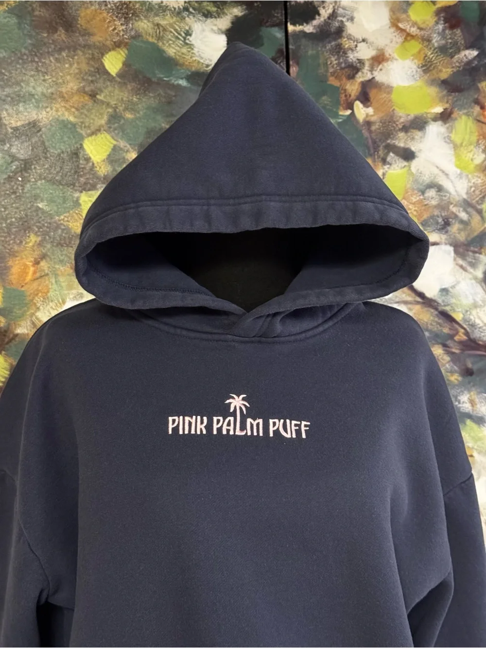 Pink Palm Puff Classic Puff Hoodie Navy Blue Size M